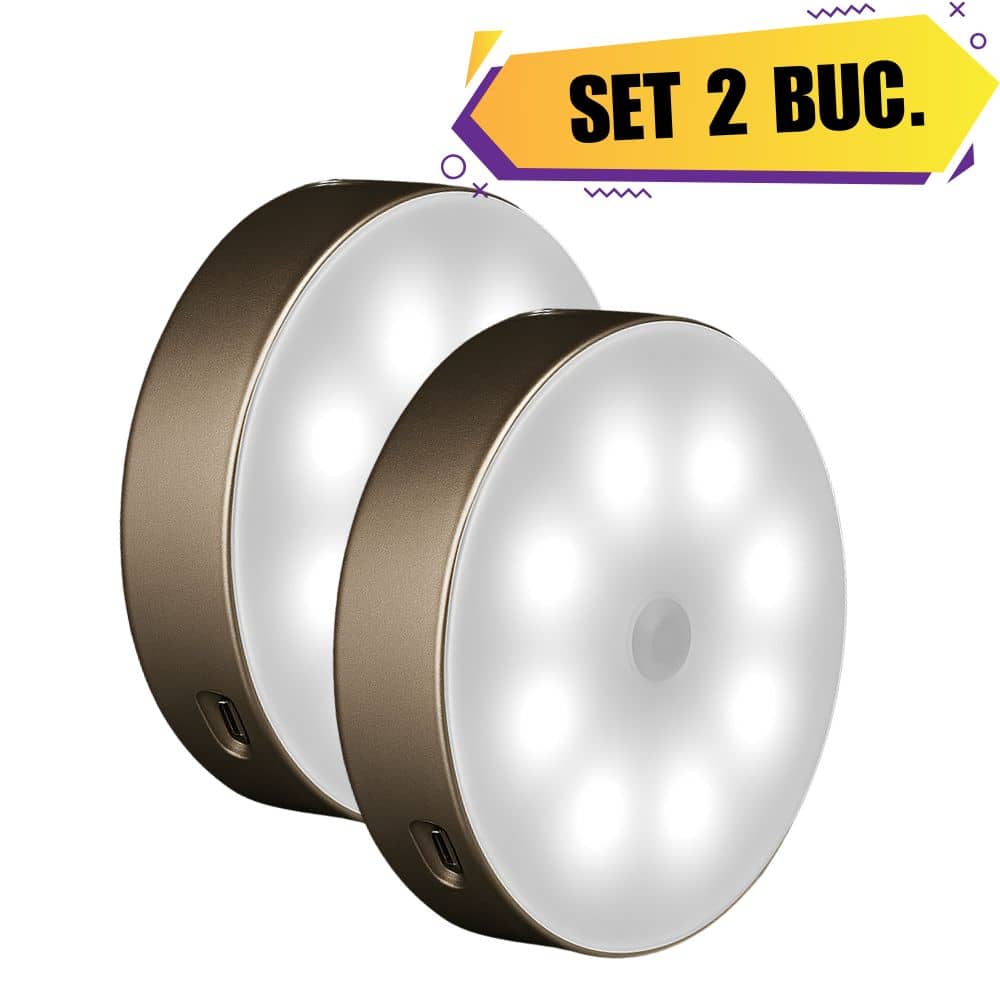 Set 2x lumini de perete cu senzor de mișcare, reincarcabila prin USB