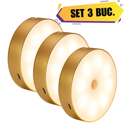 Set 3x lumini de perete cu senzor de mișcare, reincarcabila prin USB