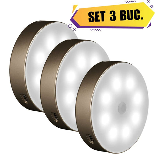Set 3x lumini de perete cu senzor de mișcare, reincarcabila prin USB